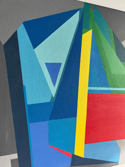 HARD EDGE GEOMETRIC ABSTRACT PAINTING on STRETCHED CANVAS RAW EDGE