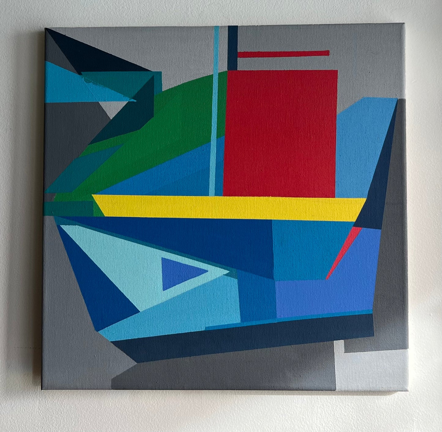 HARD EDGE GEOMETRIC ABSTRACT PAINTING on STRETCHED CANVAS RAW EDGE