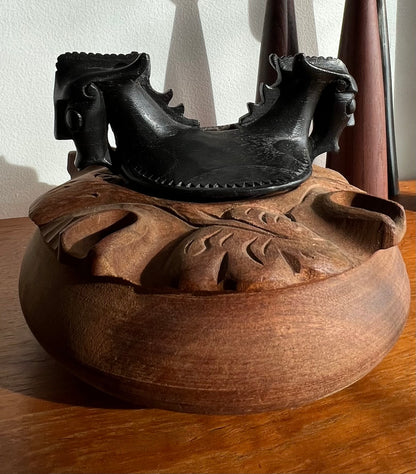 UNIQUE HAND CARVED LIDDED WOODEN BOX