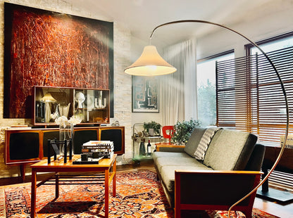 UNIQUE BRASS LIGHT ARTICULATING ARC FLOOR LAMP LIGHT w/UNDER FURNITURE BASE