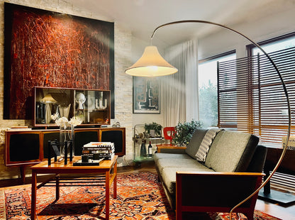 UNIQUE BRASS LIGHT ARTICULATING ARC FLOOR LAMP LIGHT w/UNDER FURNITURE BASE