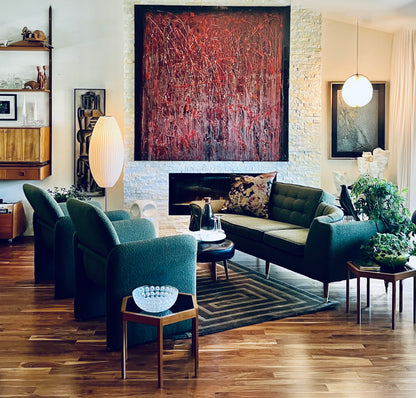 DEEP JADE OR FOREST GREEN COMMERCIAL GRADE BOUCLE PROFESSIONALLY REUPHOLSTERED ACCENT or CAPTAIN 1980s-90s MEMPHIS ERA CHICLET CHAIRS