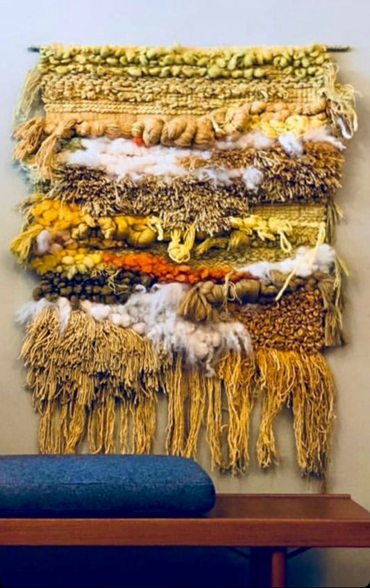 BIG BEAUTIFUL TEXTURAL ABSTRACT WALL HANGING-MID CENTURY LOOMED & HAND WOVEN