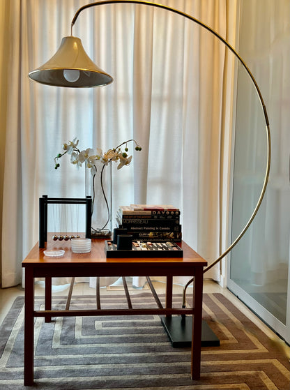 UNIQUE BRASS LIGHT ARTICULATING ARC FLOOR LAMP LIGHT w/UNDER FURNITURE BASE