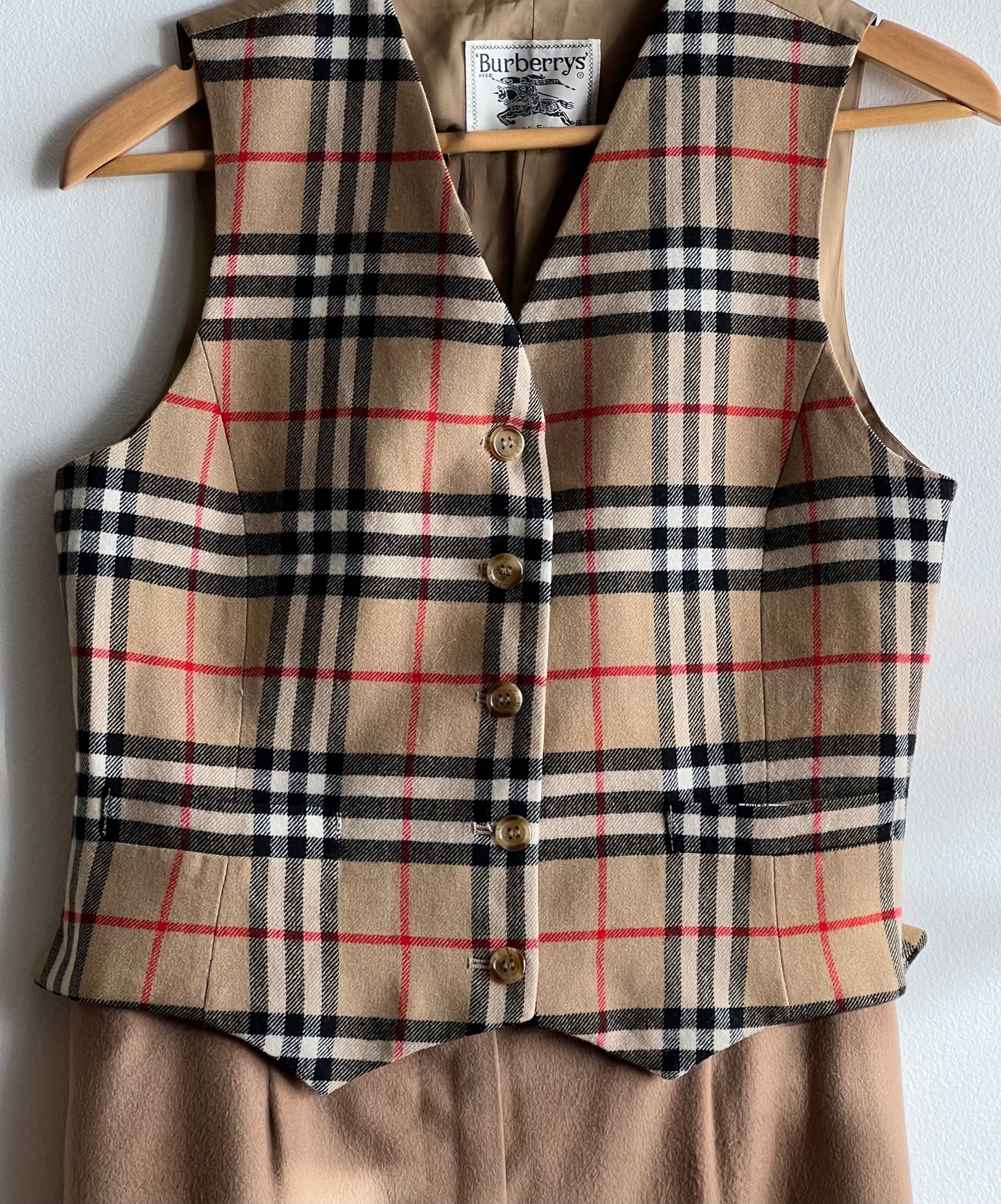 VINTAGE BURBERRY WOOL NOVA CHECK PLAID PLEATED A-LINE LONG MIDI SKIRT
