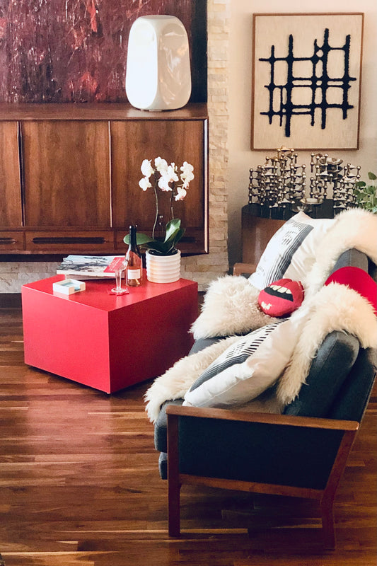 POSTMODERN RED ROLLING CUBE COFFEE/ SIDE/ CORNER TABLE