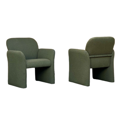 DEEP JADE OR FOREST GREEN COMMERCIAL GRADE BOUCLE PROFESSIONALLY REUPHOLSTERED ACCENT or CAPTAIN 1980s-90s MEMPHIS ERA CHICLET CHAIRS
