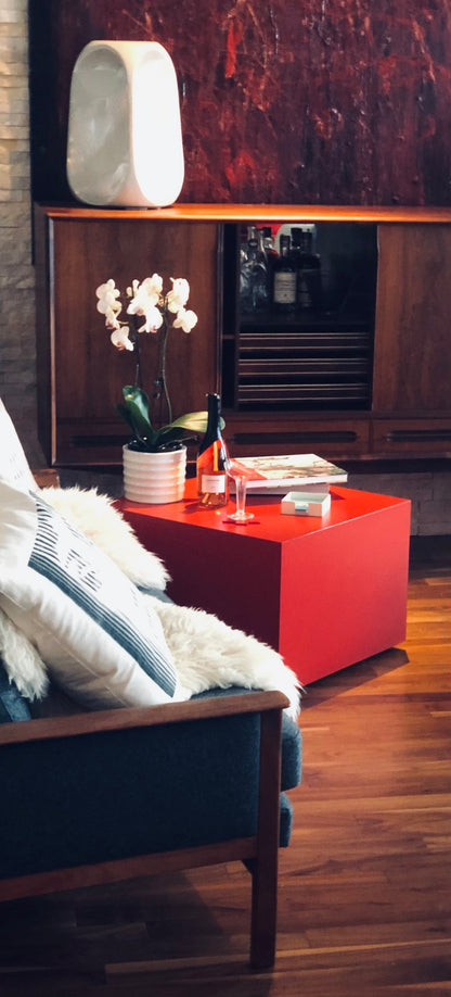 POSTMODERN RED ROLLING CUBE COFFEE/ SIDE/ CORNER TABLE
