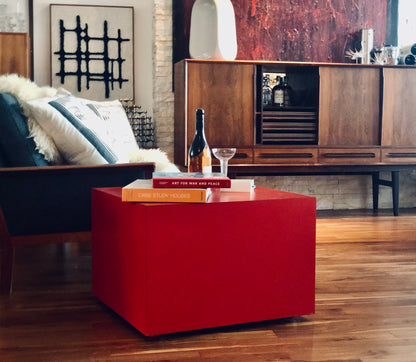 POSTMODERN RED ROLLING CUBE COFFEE/ SIDE/ CORNER TABLE