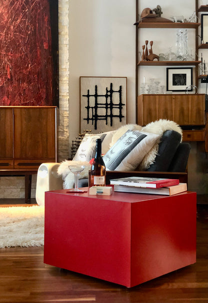 POSTMODERN RED ROLLING CUBE COFFEE/ SIDE/ CORNER TABLE