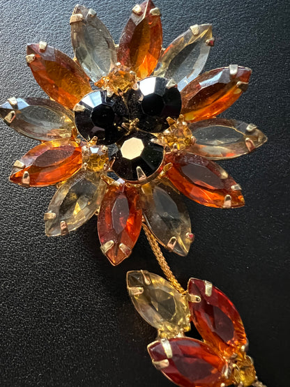 HUGE JULIANA STYLE DAISY FLOWER SPRING/AUTUMN COLOURS RHINESTONE LAPEL HAT PIN BROOCH