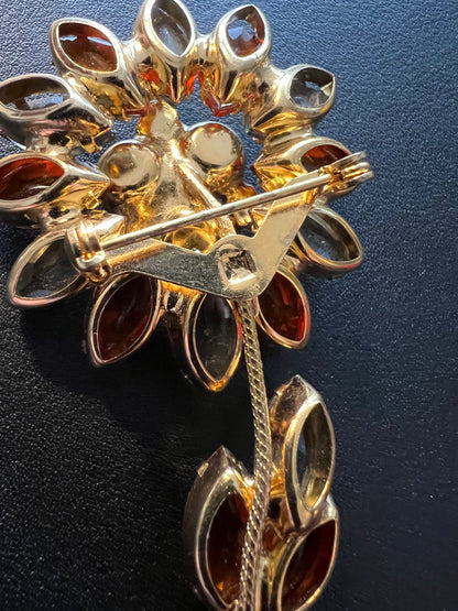 HUGE JULIANA STYLE DAISY FLOWER SPRING/AUTUMN COLOURS RHINESTONE LAPEL HAT PIN BROOCH