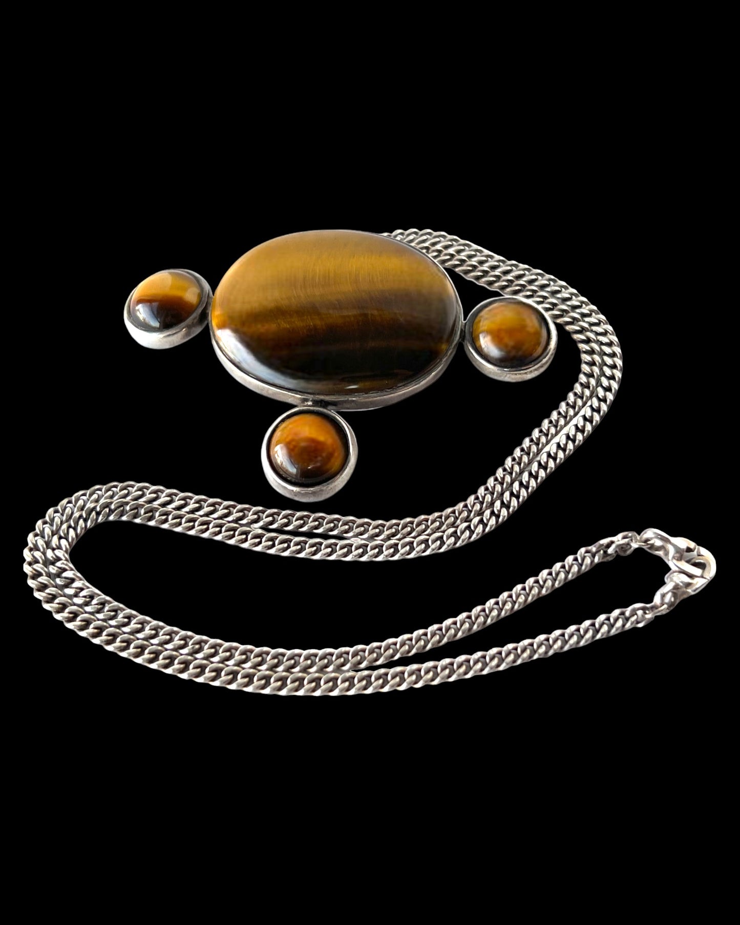 SUBLIME EARLY MODERNIST TANE TIGER EYE & STERLING SILVER NECKLACE & EARRINGS -SOLD SEPARATELY
