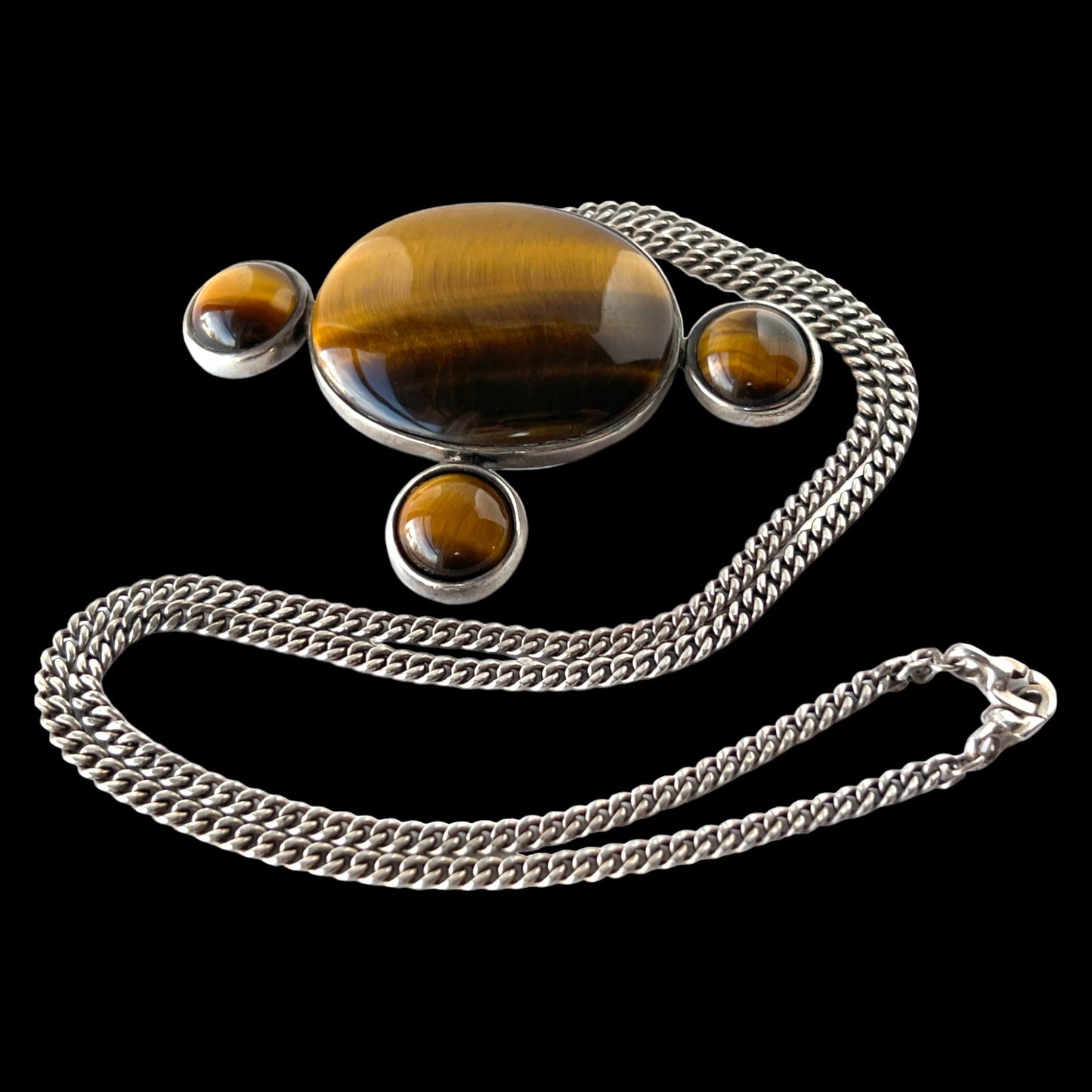 SUBLIME EARLY MODERNIST TANE TIGER EYE & STERLING SILVER NECKLACE & EARRINGS -SOLD SEPARATELY