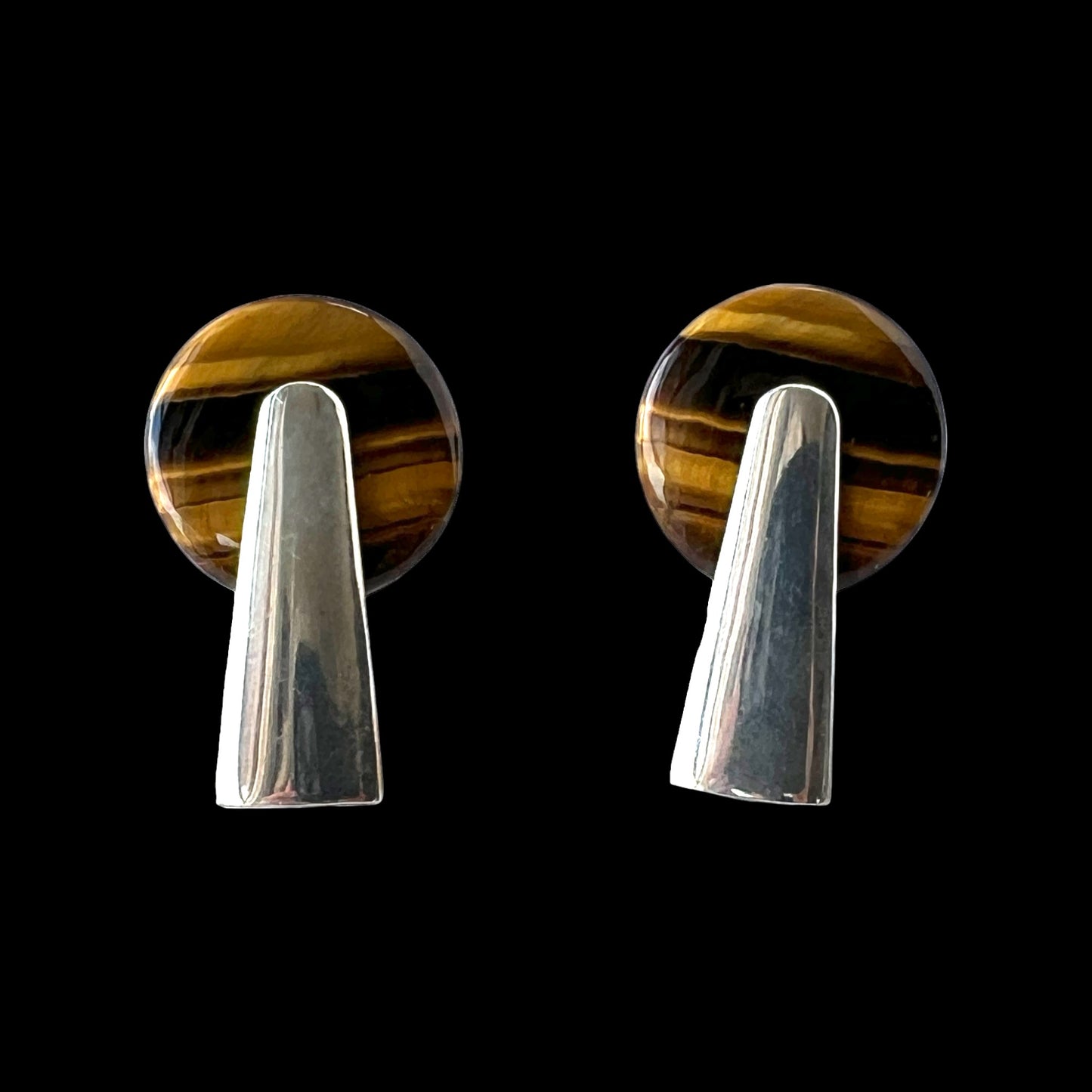 SUBLIME EARLY MODERNIST TANE TIGER EYE & STERLING SILVER NECKLACE & EARRINGS -SOLD SEPARATELY