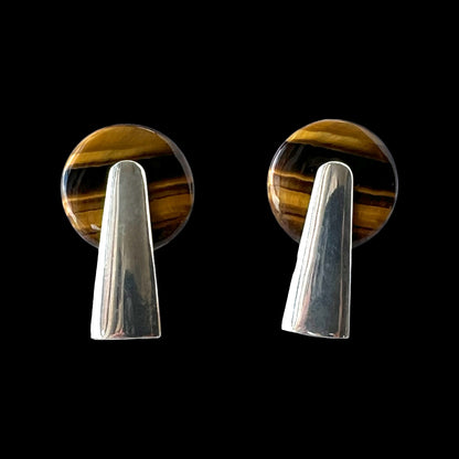 SUBLIME EARLY MODERNIST TANE TIGER EYE & STERLING SILVER NECKLACE & EARRINGS -SOLD SEPARATELY