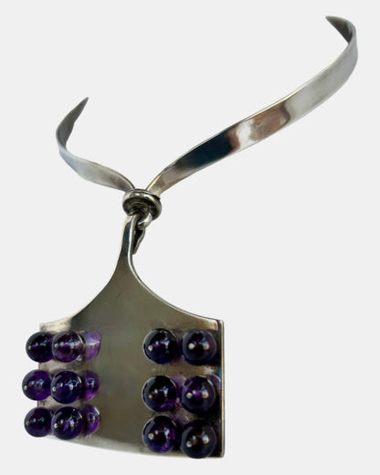 EARLY MODERNIST TANE REMARKABLE STERLING SILVER NECK RING AMETHYST BEAD GRAPHIC SILVERSMITHING MASTERPIECE NECKLACE