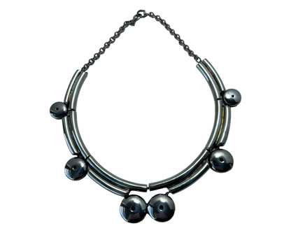 EARLY MODERNIST TANE STERLING SILVER DISC/TUBE CHAIN UNIQUE STATEMENT NECKLACE