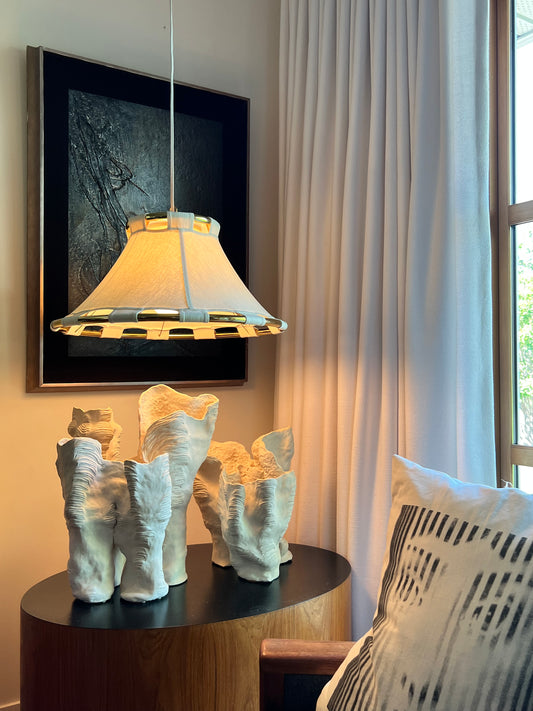 BRASS & COTTON SWEDISH PENDANT LIGHT- SOLD AS SINGLE OR PAIR