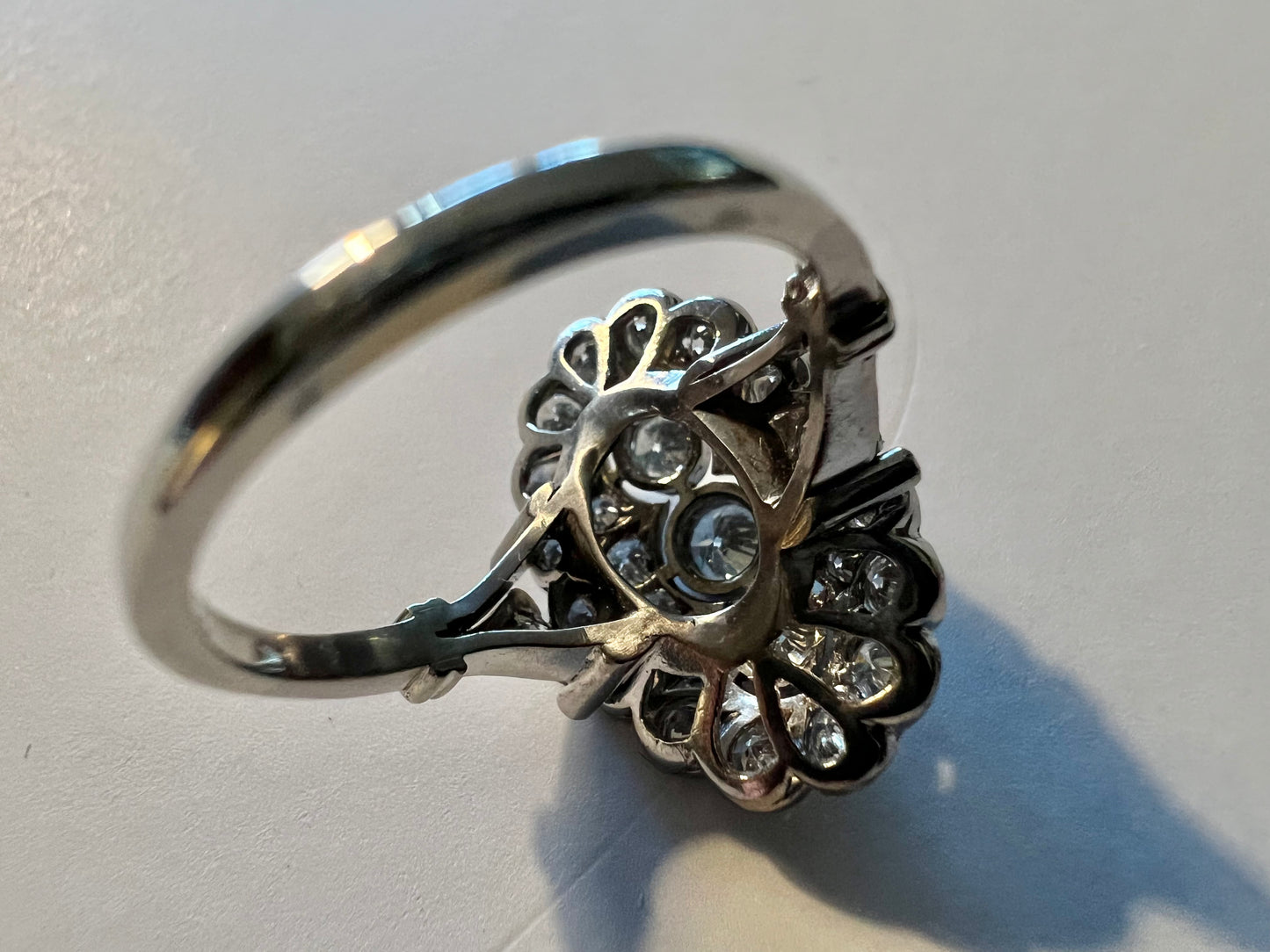 SUSPENDED WHILE SEEK UPDATED APPRAISAL on the PRECIOUS METALS/INQUIRE WITH INTEREST/  ART DECO PLATINUM & 18K WHITE GOLD DIAMOND RING, SIZE 8 SOLD w/ APPRAISAL