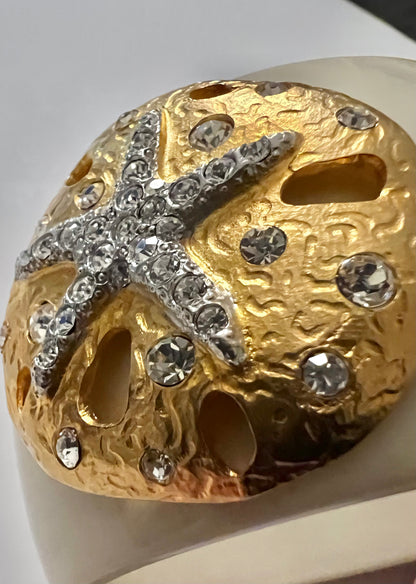 KENNETH LANE GLAM CLAMPER BRACELET STARFISH SANDMDOLLAR THEME CRUISE WEAR