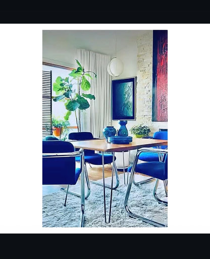 MCM CHROME CANTILEVER set of 4 DINING or ACCENT CHAIRS BY HUGH HAMILTON & PHILIP SALMON for KINETICS FURNITURE .