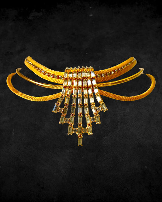 1940s FABULOUSITY GLAM GOLDTONE MESH ROPE & RHINESTONE NECKLACE /SHES A BEAUT!