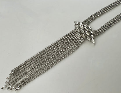 BOOK PIECE UNSIGNED SHERMAN CLEAR SWAROVSKI CRYSTAL RHINESTONE UNIQUE NECKLACE