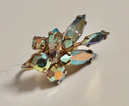 SIGNED SHERMAN AURORA BOREALIS SWAROVSKI CRYSTAL RHINESTONE CLIP BACK EARRINGS