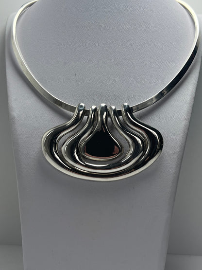 STERLING SILVER LARGE MODERNIST GRAPHIC MODULAR MULTI LOOK PENDANT