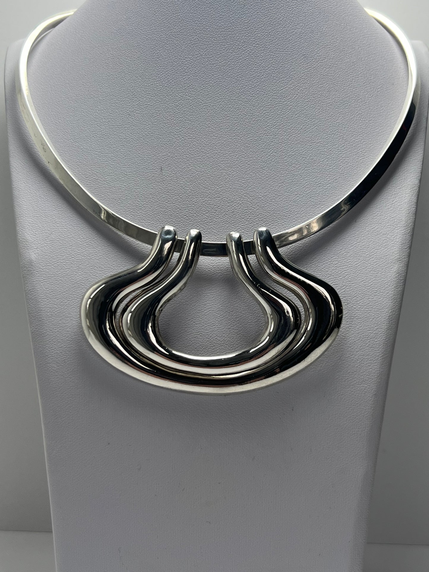 STERLING SILVER LARGE MODERNIST GRAPHIC MODULAR MULTI LOOK PENDANT