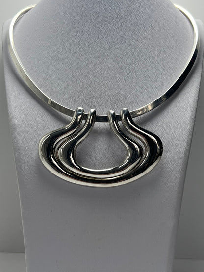 STERLING SILVER LARGE MODERNIST GRAPHIC MODULAR MULTI LOOK PENDANT