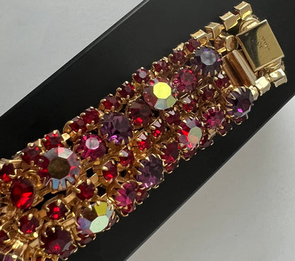 STUNNING VINTAGE KRAMER NY AURORA BOREALIS RHINESTONE GOLDTONE BIG BLING BRACELET