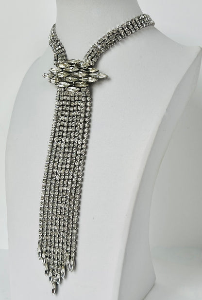 BOOK PIECE UNSIGNED SHERMAN CLEAR SWAROVSKI CRYSTAL RHINESTONE UNIQUE NECKLACE