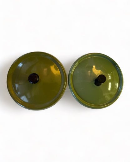 ENAMELWARE CATHRINE HOLM FONDUE SET- OLIVE GREEN LOTUS PATTERN- 5 + 1 Piece