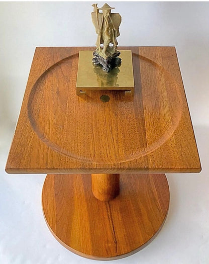 UNIQUE SOLID WALNUT SIDE TABLE w/ BRASS BAR CENTER SUPPORT FLIPPABLE ROUND or SQUARE TOP
