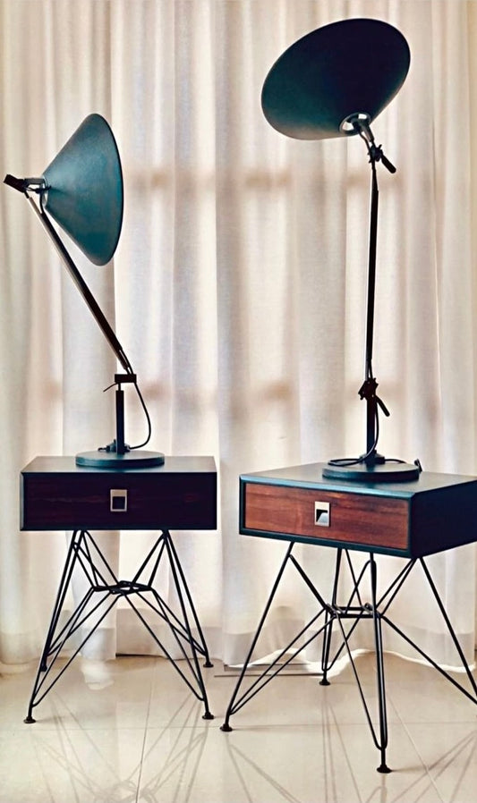 PAIR VERY RARE ARTEMIDE ITALY ENZO MARI and G. FASSINA ADJUSTABLE AGGREGATO 1970s TABLE LAMPS