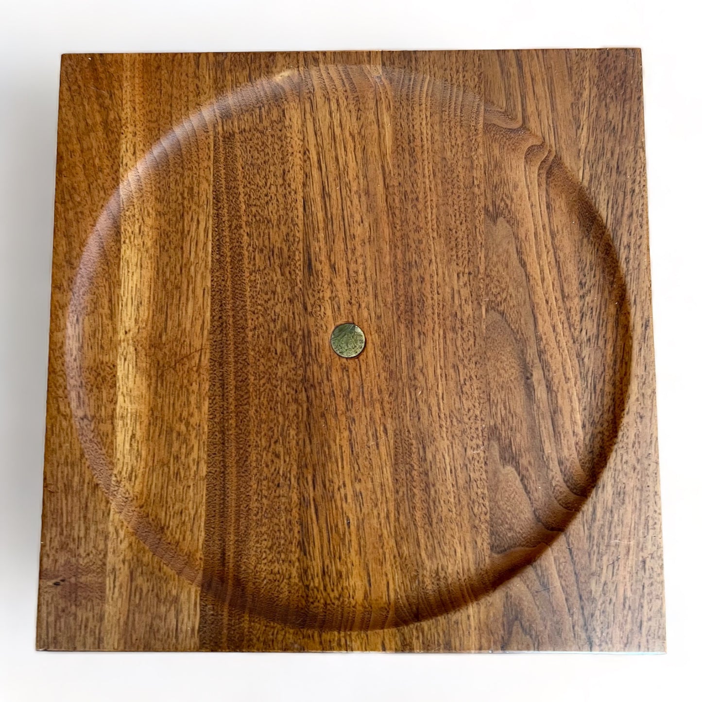 UNIQUE SOLID WALNUT SIDE TABLE w/ BRASS BAR CENTER SUPPORT FLIPPABLE ROUND or SQUARE TOP