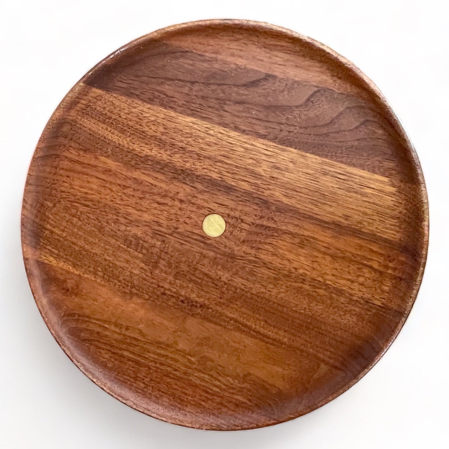 UNIQUE SOLID WALNUT SIDE TABLE w/ BRASS BAR CENTER SUPPORT FLIPPABLE ROUND or SQUARE TOP