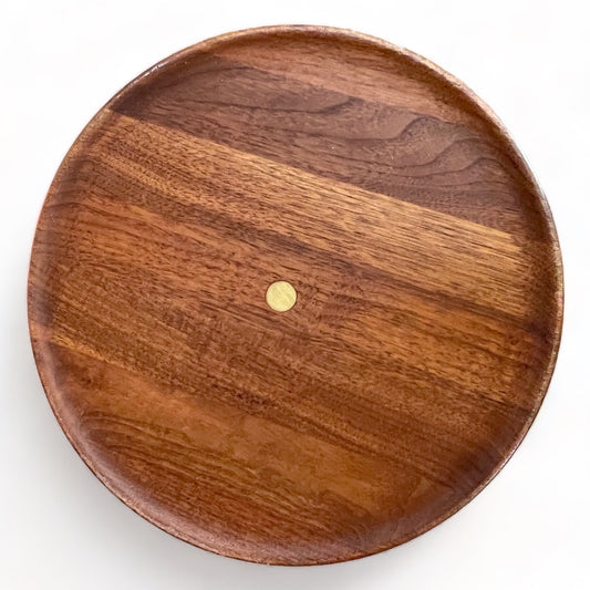 UNIQUE SOLID WALNUT SIDE TABLE w/ BRASS BAR CENTER SUPPORT FLIPPABLE ROUND or SQUARE TOP