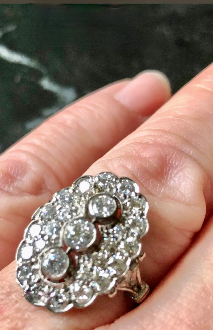SUSPENDED WHILE SEEK UPDATED APPRAISAL on the PRECIOUS METALS/INQUIRE WITH INTEREST/  ART DECO PLATINUM & 18K WHITE GOLD DIAMOND RING, SIZE 8 SOLD w/ APPRAISAL