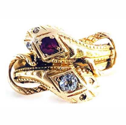 SUSPENDED WHILE SEEK UPDATED APPRAISAL on the PRECIOUS METALS/INQUIRE w/ INTEREST/ EDWARDIAN/ VICTORIAN DOUBLE SNAKE LOVE/ETERNITY OUROBOROS GOLD RING