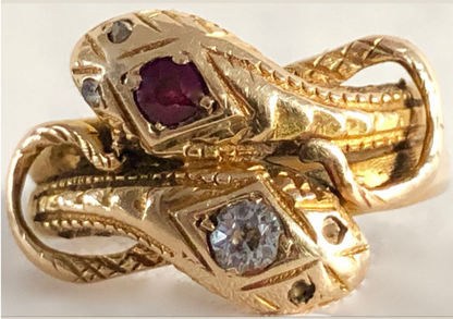 SUSPENDED WHILE SEEK UPDATED APPRAISAL on the PRECIOUS METALS/INQUIRE w/ INTEREST/ EDWARDIAN/ VICTORIAN DOUBLE SNAKE LOVE/ETERNITY OUROBOROS GOLD RING