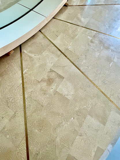 FUN CURVY CONSOLE TABLE ENTRYWAY WITH INLAID BRASS DETAILING
