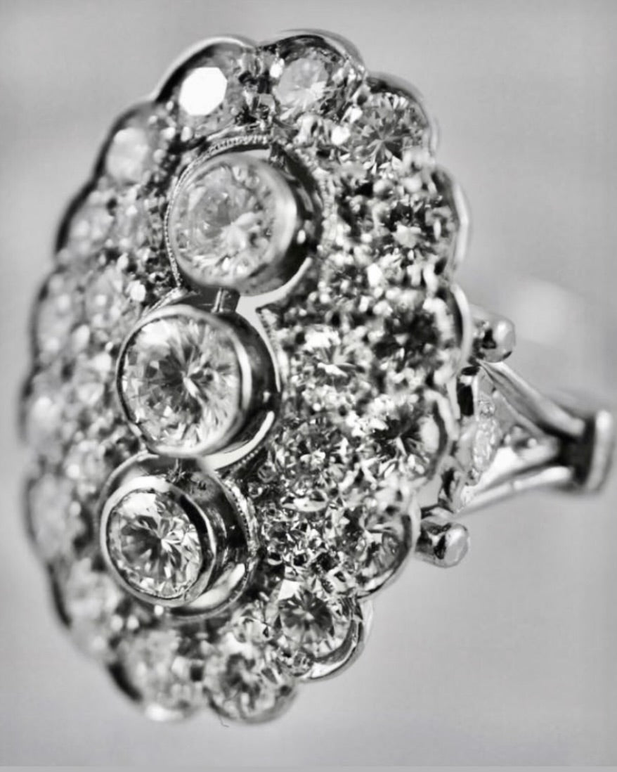 SUSPENDED WHILE SEEK UPDATED APPRAISAL on the PRECIOUS METALS/INQUIRE WITH INTEREST/  ART DECO PLATINUM & 18K WHITE GOLD DIAMOND RING, SIZE 8 SOLD w/ APPRAISAL