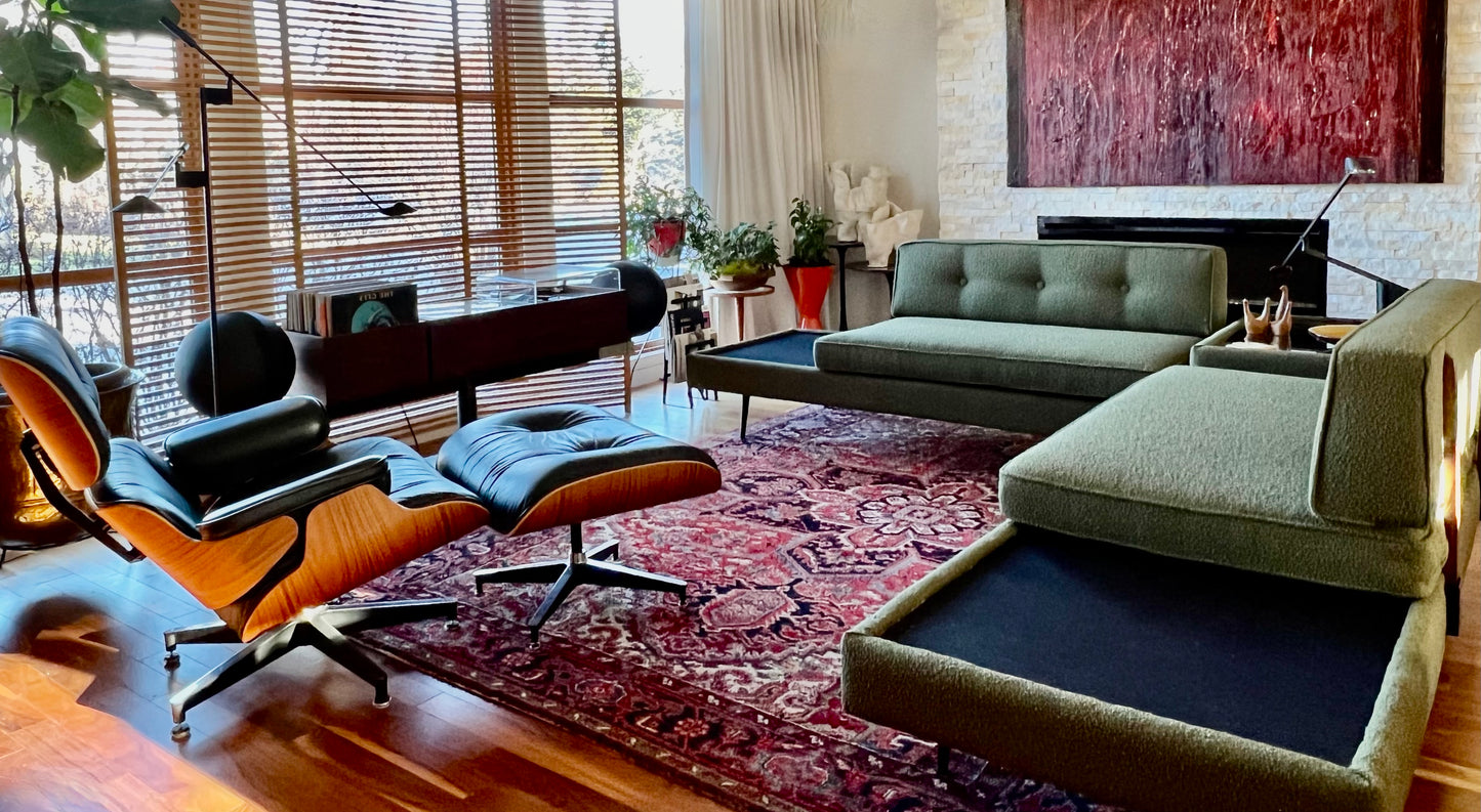 5 PCE L SHAPED SECTIONAL VINTAGE TUFTED SOFA DAYBED COUCH PROFESSIONALLY REUPHOLSTERED