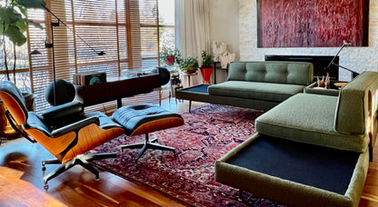 5 PCE L SHAPED SECTIONAL VINTAGE TUFTED SOFA DAYBED COUCH PROFESSIONALLY REUPHOLSTERED