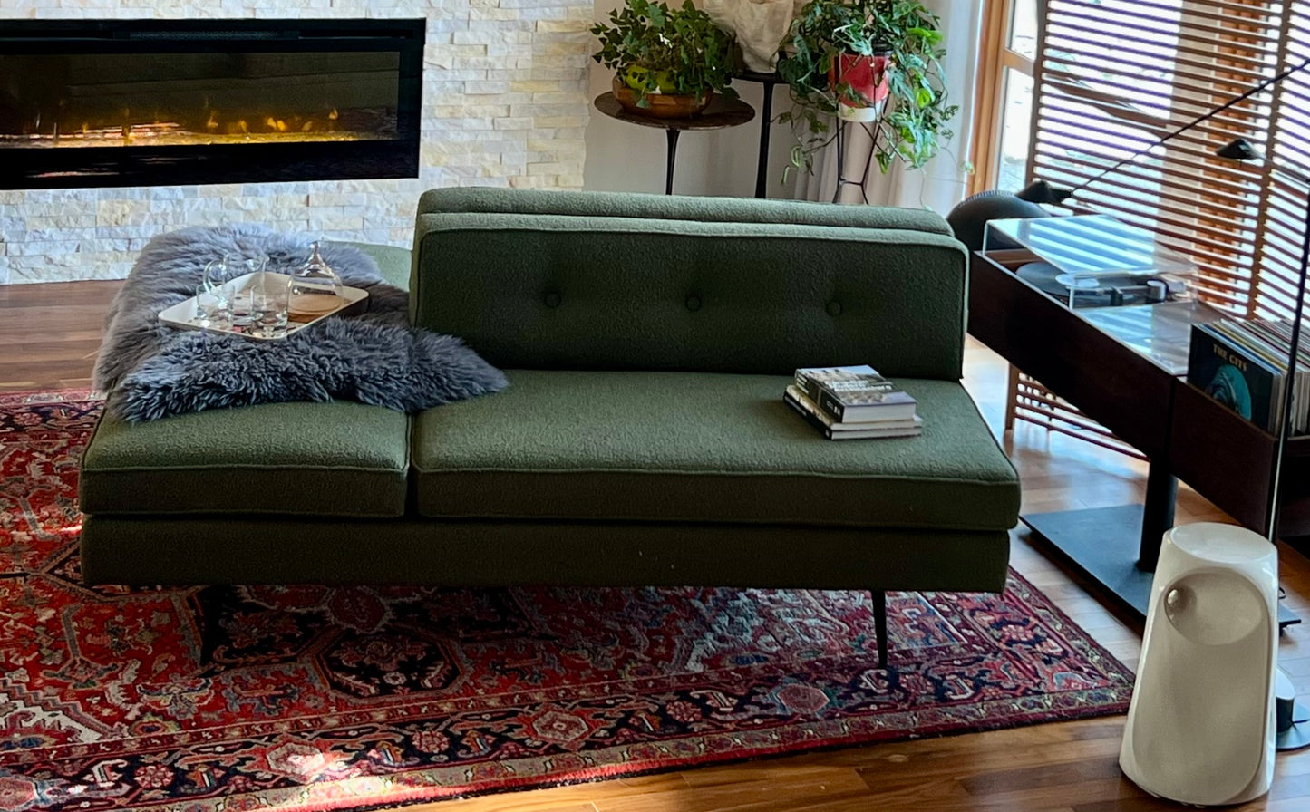 5 PCE L SHAPED SECTIONAL VINTAGE TUFTED SOFA DAYBED COUCH PROFESSIONALLY REUPHOLSTERED