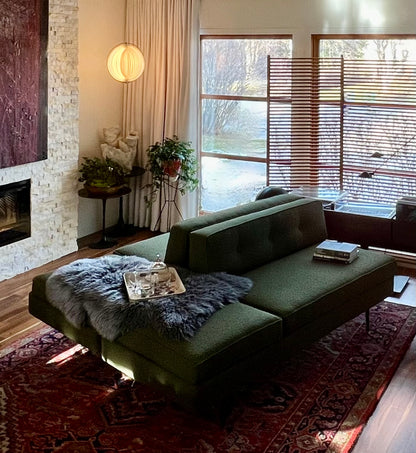 5 PCE L SHAPED SECTIONAL VINTAGE TUFTED SOFA DAYBED COUCH PROFESSIONALLY REUPHOLSTERED