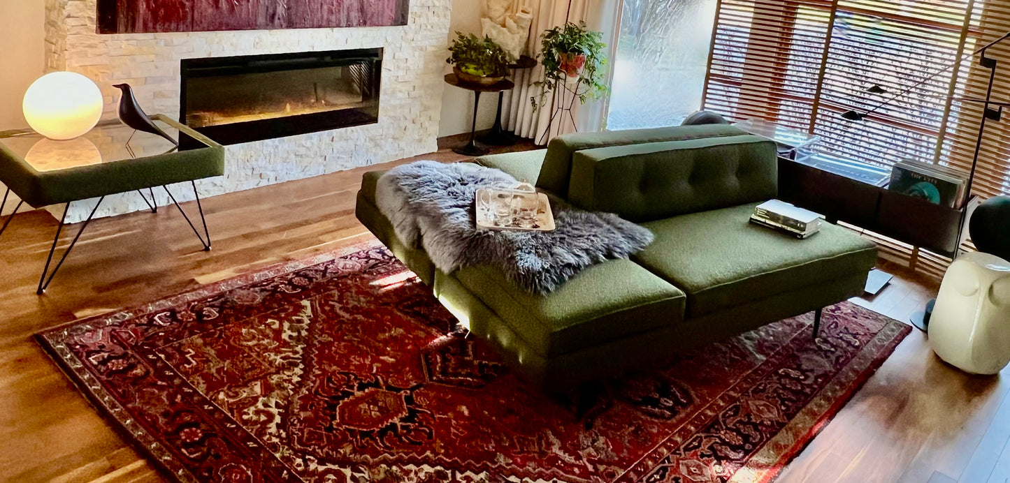 5 PCE L SHAPED SECTIONAL VINTAGE TUFTED SOFA DAYBED COUCH PROFESSIONALLY REUPHOLSTERED